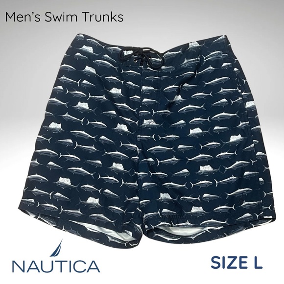 Nautica Shark Print Swim Trunks, Size L - Picture 1 of 10